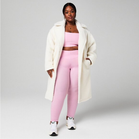 Fabletics Teddy Long Coat 2X | Khloé Kardashian | Cream Recycled Teddy Fabric - Picture 1 of 16